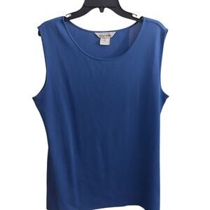 Exclusively Misook Scoop Neck Blue Sleeveless Knit Tank Top Size XL Quiet Luxury